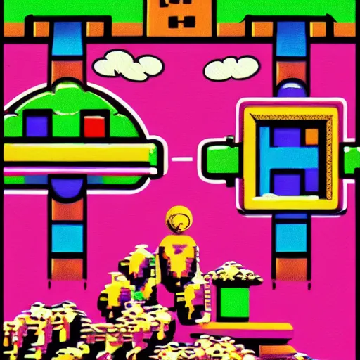 Prompt: beautiful psychedelic NES super mario bros painting, trippy reality, artstation