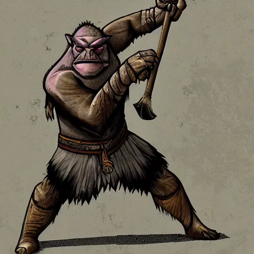 Image similar to An orc throwing a boar, digital art