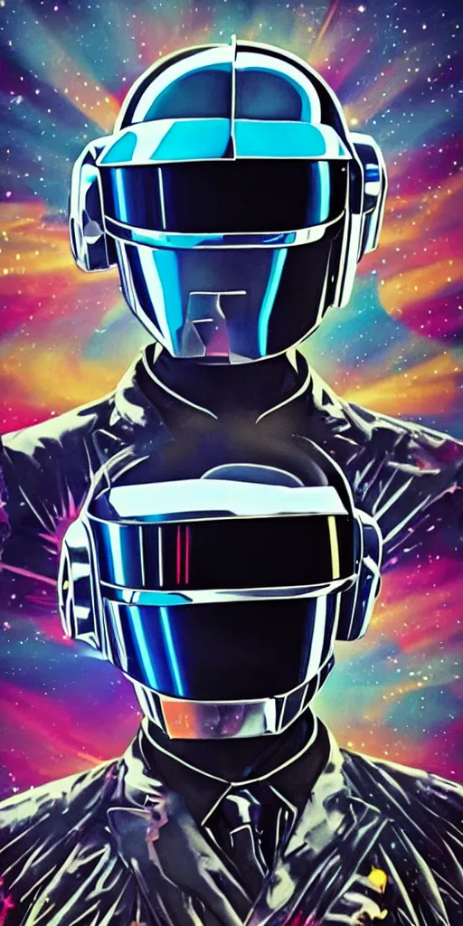 Image similar to Daft Punk above a spaceship