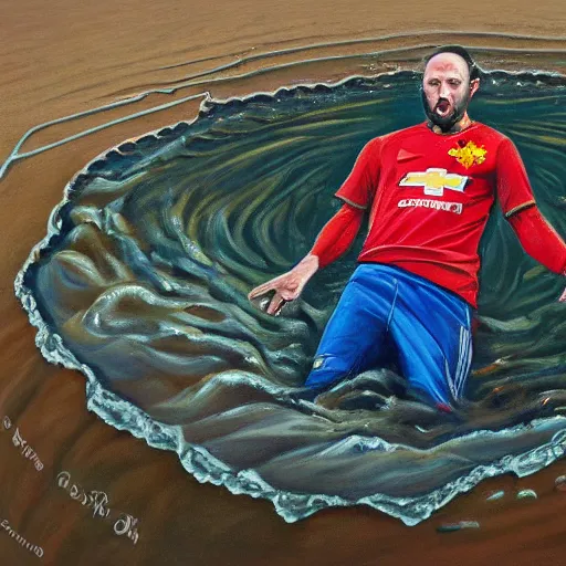 Image similar to a detailed portrait painting of joel glazer drowning in quicksand, manchester united