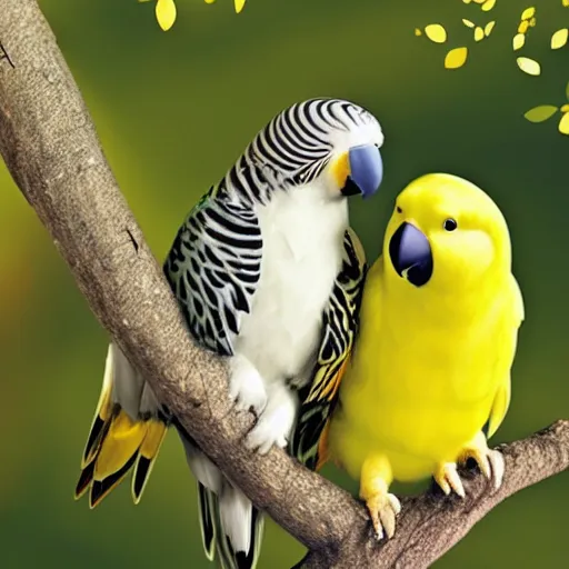 Image similar to Winnie the Pooh as a parakeet, budgie bird, high resolution photo