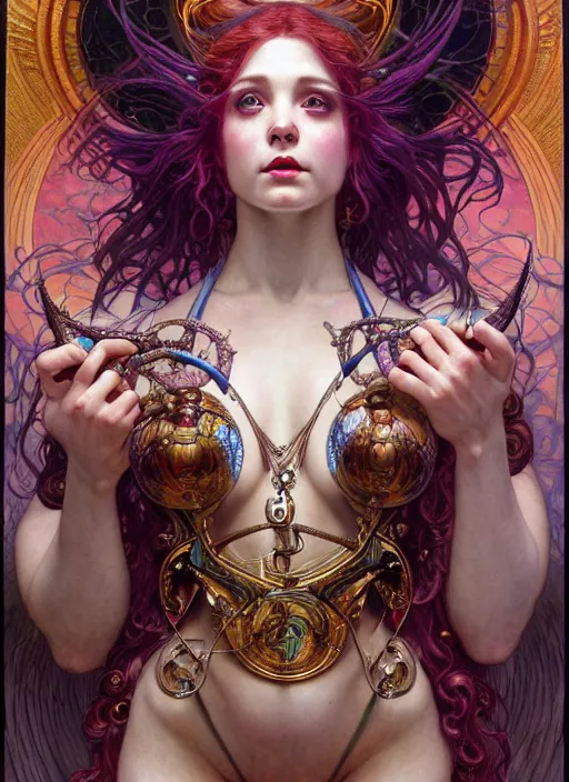 Prompt: hyper detailed masterpiece succubus girl enchantress by donato giancola and tom bagshaw, face by artgerm and edmund leighton, and alphonse mucha, trending on artstation, colorful, psychedelic aesthetic, ornate, background by gustav klimt, 8 k, biomechanical, majestic, volumetric lighting, porcelain skin, concept art, sharp focus