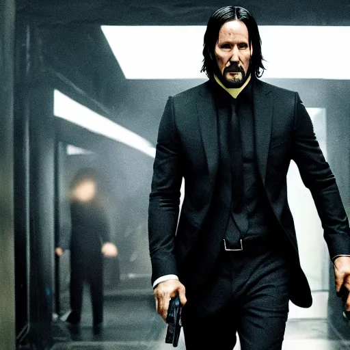 Prompt: John Wick walking up from the matrix