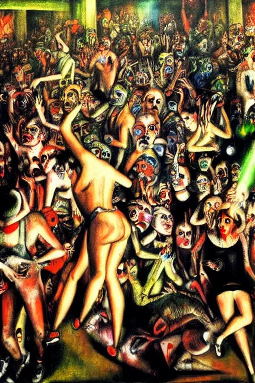 Image similar to a scene from a rave, painting by otto dix, 4 k,