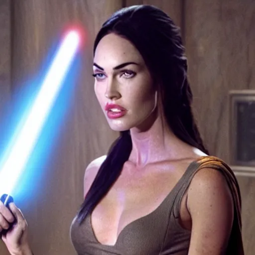 Image similar to Still of Megan Fox on the Jedi Council, Star Wars | Cinematic Lighting, beautiful composition, 8K resolution