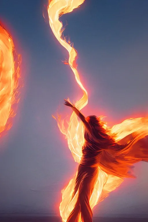 Image similar to swirly fire dancer in the wind by artgem and greg rutkowski, light cone, reimagined by industrial light and magic