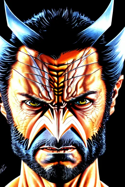 Image similar to airbrush portrait of wolverine from xmen, by dimitri patelis marvel masterpieces