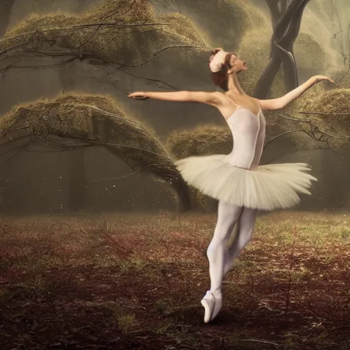 Prompt: ballerina twirling around, alien forest, cyberpunk style, cinematic, 4 k