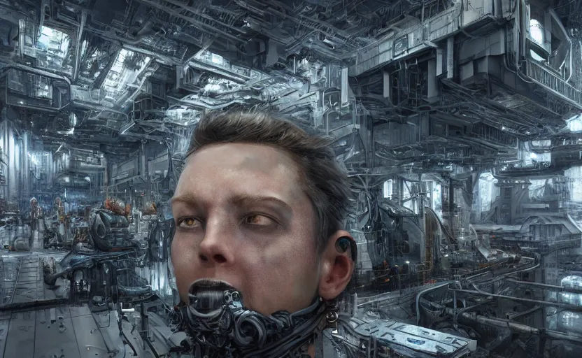 Prompt: Industrial complex, hyperrealistic mixed media, stunning 3d render inspired art by P. Craig Russell and Barry Windsor-Smith + perfect facial symmetry + dim volumetric lighting, 8k octane beautifully detailed render, post-processing, extremely hyperdetailed, intricate futuristic mechanic parts, epic composition, grim yet sparkling atmosphere, cinematic lighting + masterpiece, trending on artstation