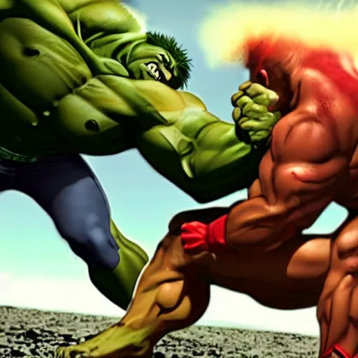 Image similar to hulk fighting against juggernaut from x - men, action scene, cinematic