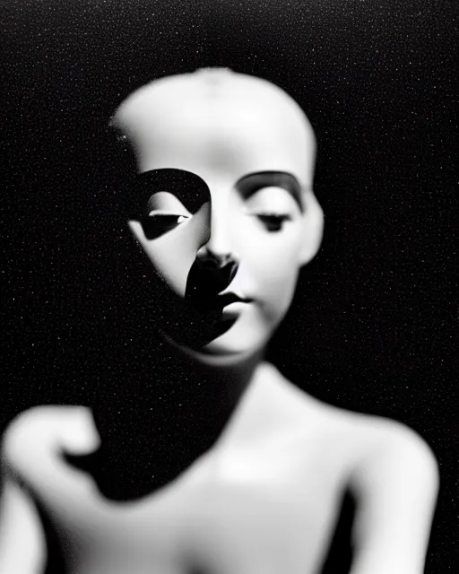 Prompt: black and white dreamy young beautiful female artificial intelligence, metropolis, cinematic, rim light, bokeh, photo - realistic, elegant, high detail, 8 k, masterpiece, photo taken in 1 9 3 0, inspired by cecil beaton