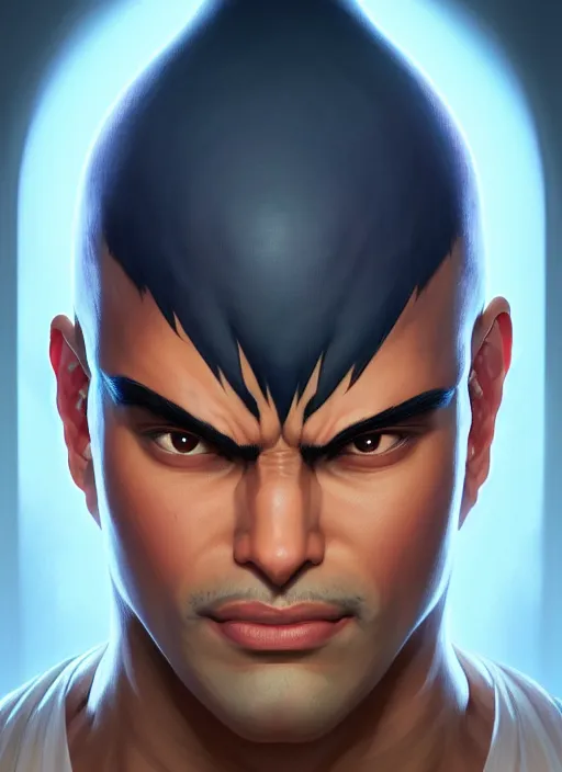 Image similar to symmetry!! portrait of rashid, street fighter iv, global illumination!! intricate, elegant, highly detailed, digital painting, artstation, concept art, smooth, sharp focus, illustration, art by artgerm and greg rutkowski and alphonse mucha