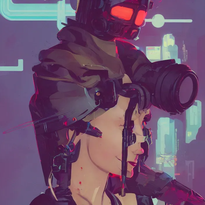 Prompt: a colorful comic noir illustration painting of a cyberpunk girl by sachin teng and sergey kolesov and artgerm and pascal blanche. in style of digital art, symmetry, sci fi, hyper detailed. octane render. trending on artstation