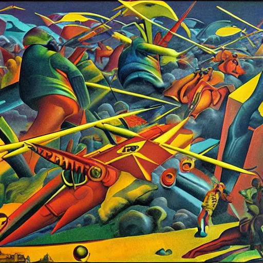 Image similar to vivid battlefield in colour by Szukalski