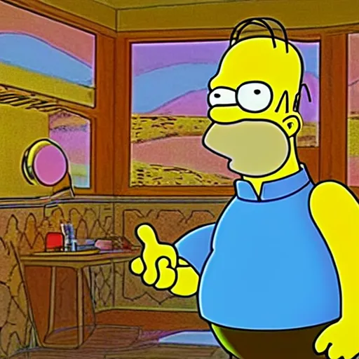 Image similar to Homer Simpson on his first LSD trip 4K quality 8K texture