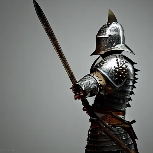 Image similar to knight with spiky armour and a medieval flail highly detailed, dramatic lighting, cinematic, 4k