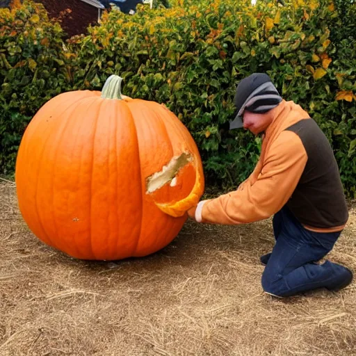 Prompt: a pumpkin being inflated with a pump