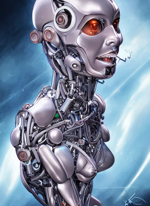 Image similar to portrait of a beautiful cyborg woman by Yukito Kishiro, biomechanical, hyper detailled, trending on artstation