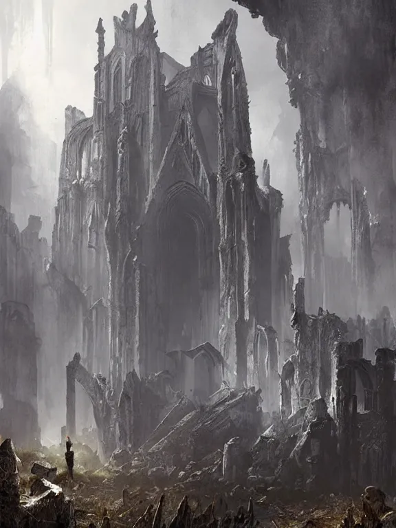 Image similar to a gothic ruins,by James Paick,Greg Rutkowski,aaron horkey,trending on pinterest,Blade Runner 2049,luxury,mythological,ultra realistic,high detail,golden ratio,cinematic lighting,maximalist