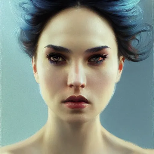 Prompt: electric woman, cute - fine - face, pretty face, oil slick hair, realistic shaded perfect face, extremely fine details, realistic shaded lighting, dynamic background, jeremy lipkin, artgerm