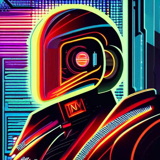 Image similar to cyberpunk Art Deco portrait, realistic Syd Mead style