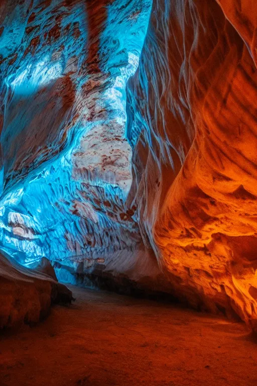 Image similar to photograph of inside of beautiful glowing caves