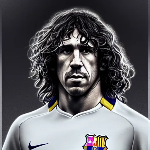 Prompt: Carles Puyol, Fc Barcelona captain, defending his club, D&D, fantasy, intricate, elegant, highly detailed, digital painting, artstation, concept art, matte, sharp focus, illustration, art by Artgerm and Greg Rutkowski and Alphonse Mucha