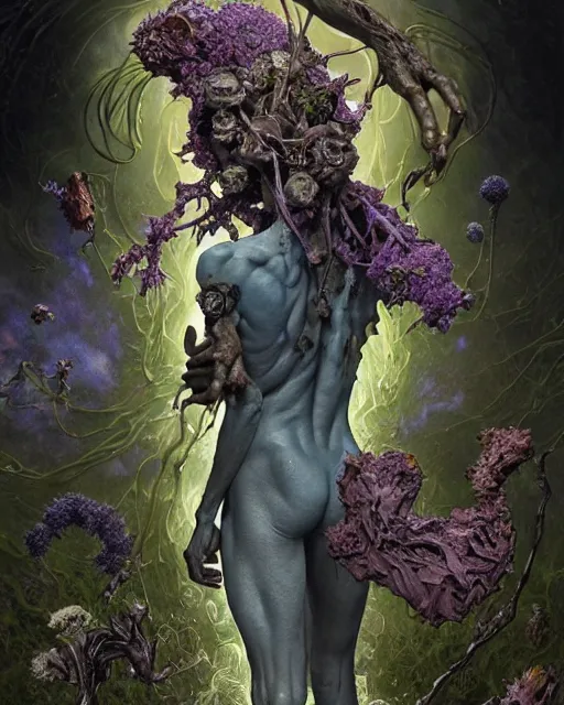 Prompt: the platonic ideal of flowers, rotting, moss, insects, pearl and praying of cletus kasady ultimate carnage thanos dementor doctor manhattan chtulu nazgul davinci, detailed, intricate, hyperrealism, intense, scary, decay, dmt, art by brock hofer and artgerm and greg rutkowski and alphonse mucha