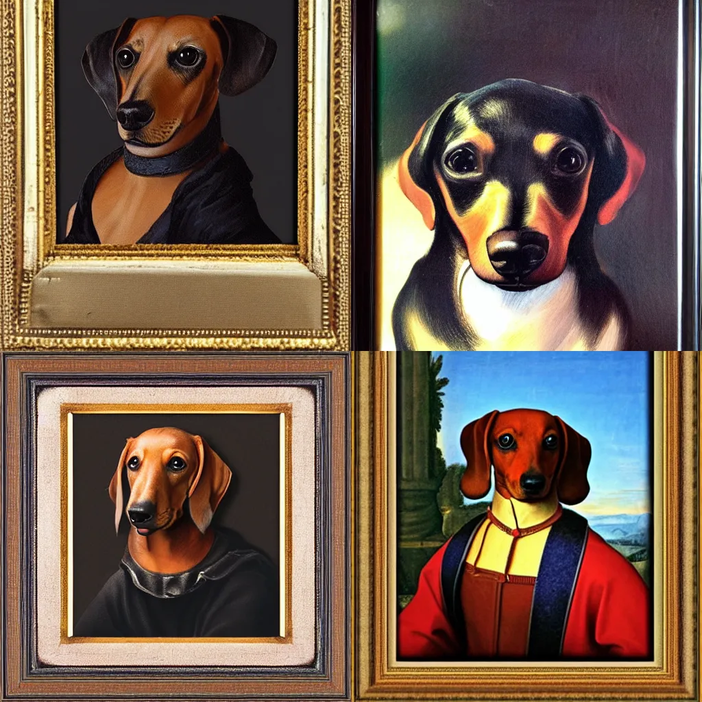 Prompt: framed renaissance portrait of a daschund