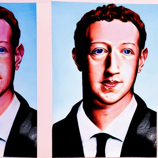Prompt: Mark Zuckerberg, by Rene Magritte
