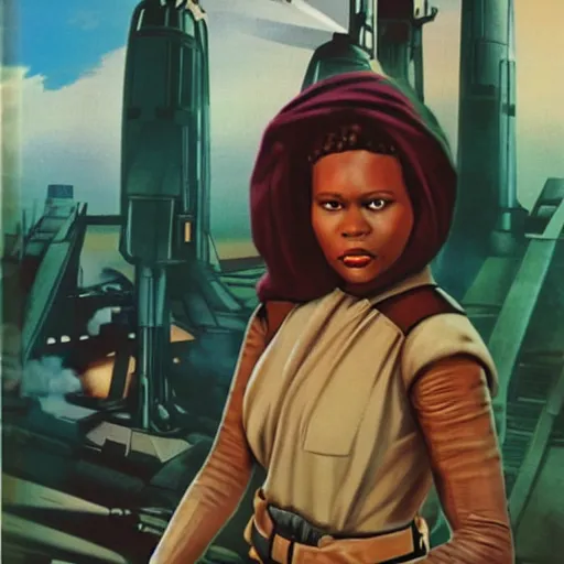 Image similar to slave leah from star wars in a 1 9 8 0 s novel cover