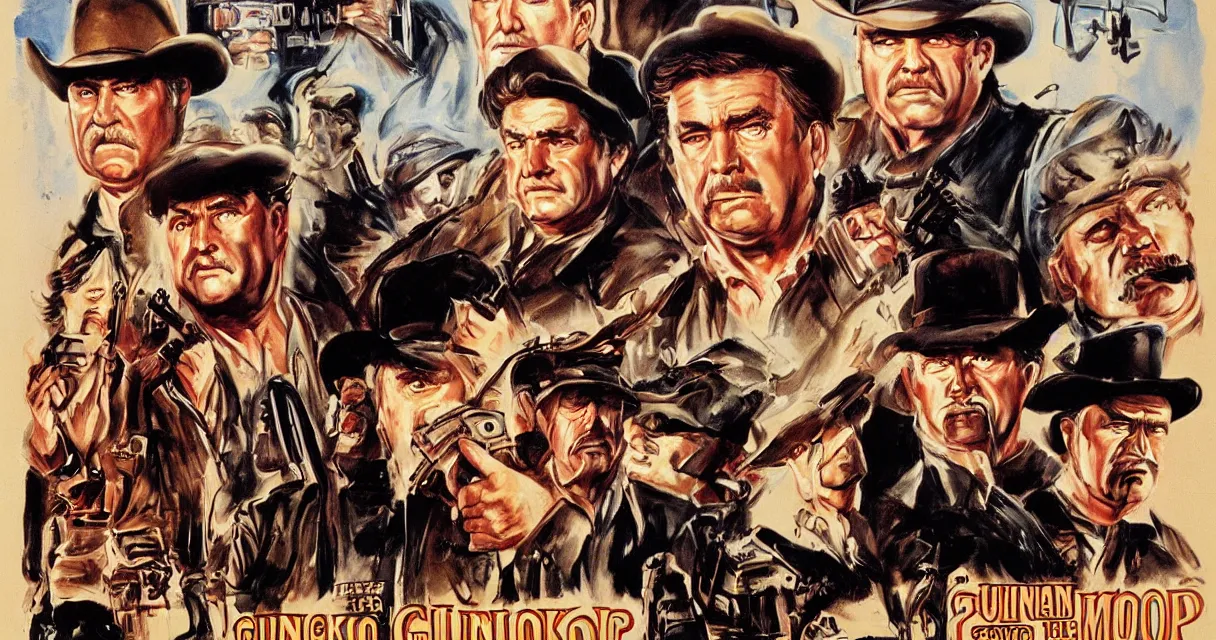 Prompt: poster for the television show Gunsmoke by Drew Struzan