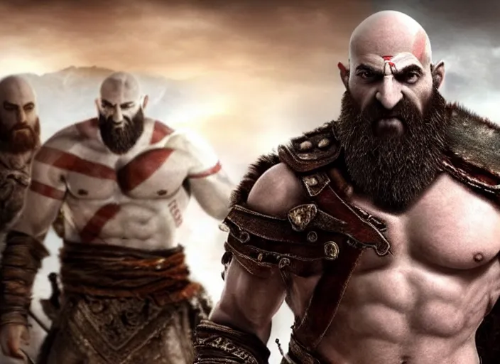 Prompt: movie frame of benjamin netanyahu playing kratos in god of war ( 2 0 2 0 ), hd, bluray, highlydetailed, cinematic