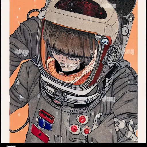 Image similar to portrait of female demon naraka astronaut painted in miyazaki color style drawn by katsuhiro otomo and takato yamamoto, high detail, intricate linework, sharp, smooth face, china doll face, high detail, manga and anime