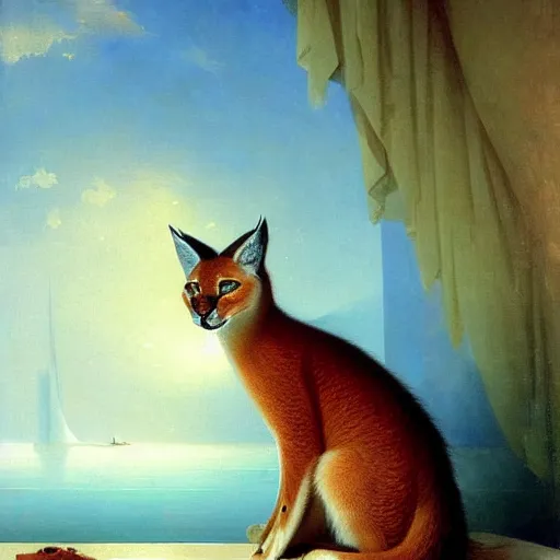 Image similar to cute caracal in bathtub, by Ivan Aivazovsky