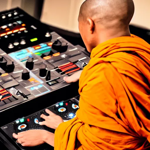 Image similar to a monk on the dj decks