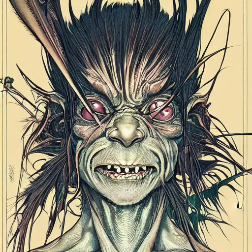 Prompt: portrait of crazy gollum, symmetrical, by yoichi hatakenaka, masamune shirow, josan gonzales and dan mumford, ayami kojima, takato yamamoto, barclay shaw, karol bak, yukito kishiro