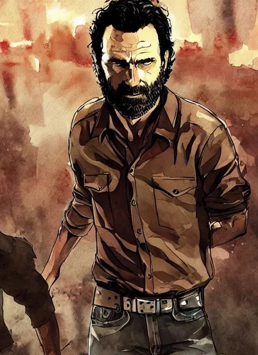 Image similar to portrait, Rick Grimes from The Walking Dead in the South Park universe, watercolor, dramatic lighting, cinematic, establishing shot, extremely high detail, foto realistic, cinematic lighting, digital art, vector, by Yoshitaka Amano, Ruan Jia, Kentaro Miura, Artgerm, post processed, concept art, artstation, matte painting, style by eddie mendoza, raphael lacoste, alex ross