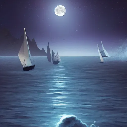 Image similar to Sail To the Moon, Digital Art, Trending on Artstation