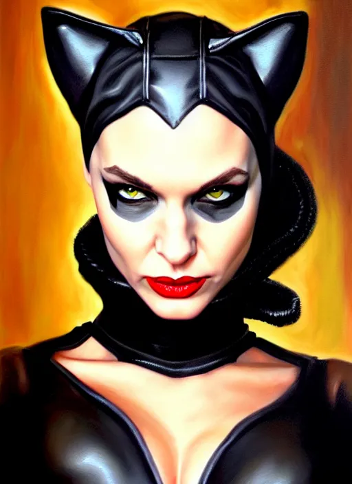 Image similar to a _ fantasy _ style _ portrait _ painting _ catwoman, oil _ painting _ unreal _ 5 _ daz. _ rpg _ portrait _ extremely _ detailed _ paolo eleuteri serpieri