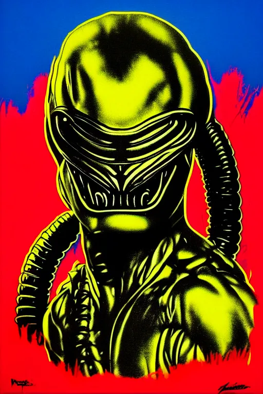 Prompt: predator movie alien pop art by andy warhol