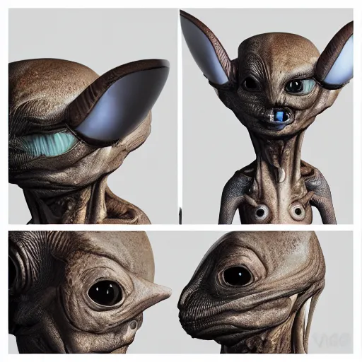 Image similar to an alien pet creature with weird features, looking inquisitively at the camera, studio lighting