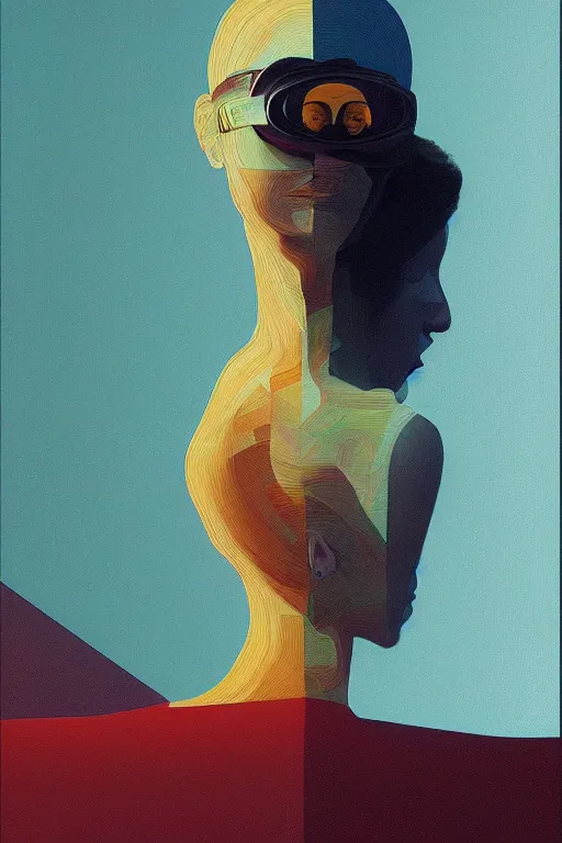 Image similar to woman wearing oculus and digital glitch head edward hopper and james gilleard, zdzislaw beksisnski, higly detailed