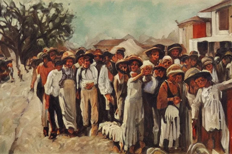 Image similar to a painting of immigrants in argentina, 1 9 2 3