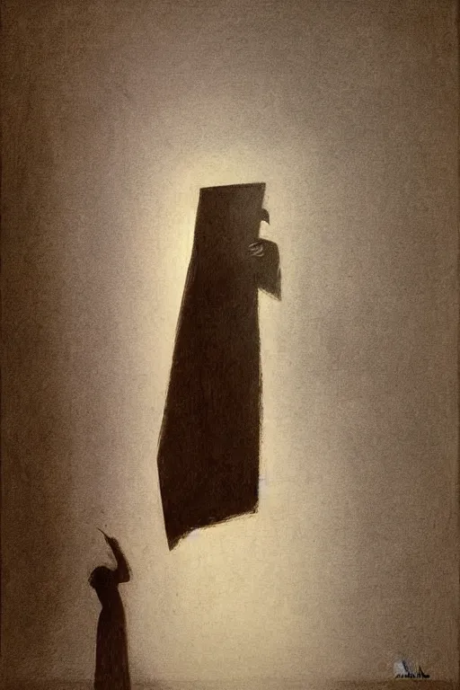 Prompt: dark figure with paper bag over the head and sword in the style of Edward Hopper and Francis Bacon and James Gilleard, Zdzislaw Beksinski, highly detailed