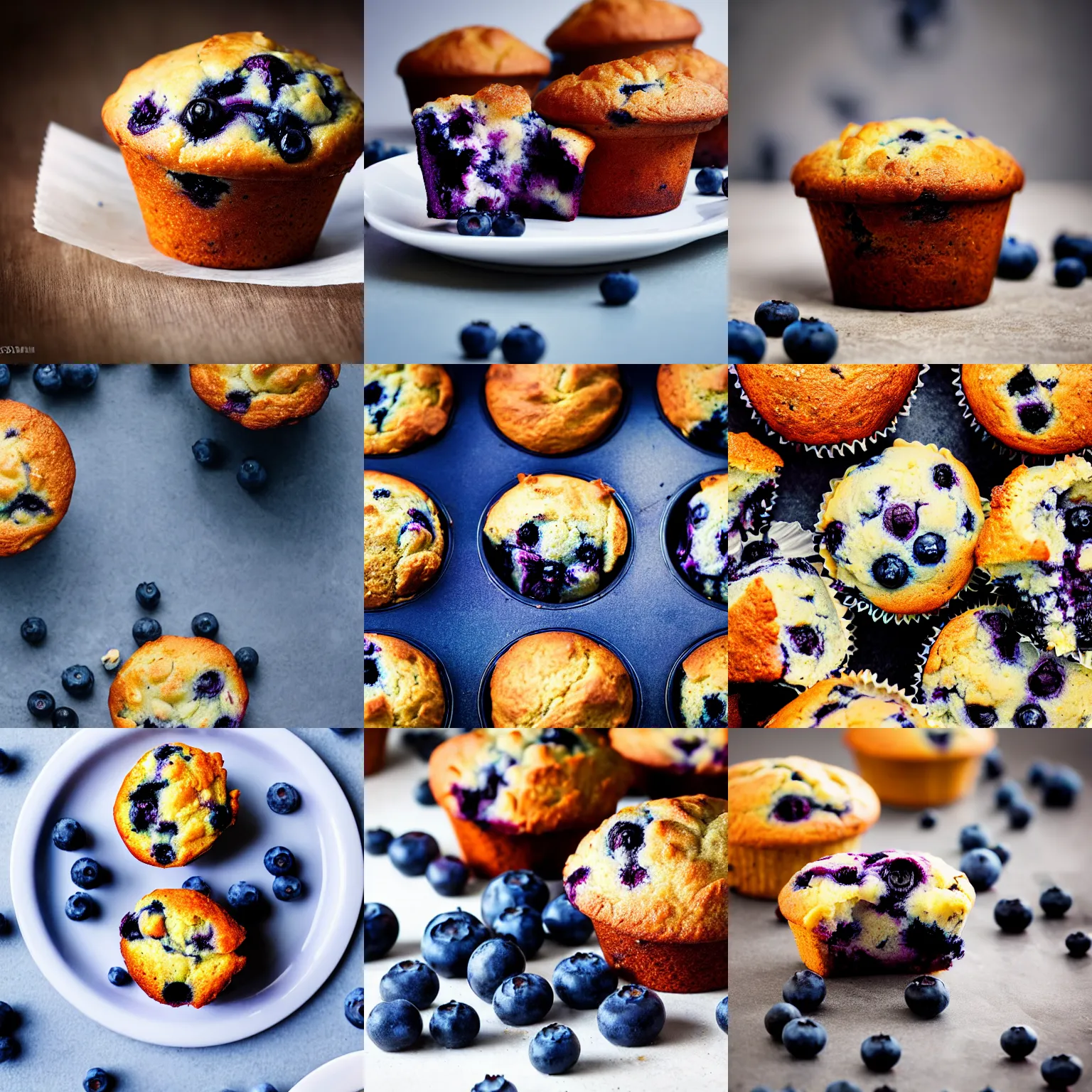 Prompt: blueberry muffin, food photography, high definition, focus