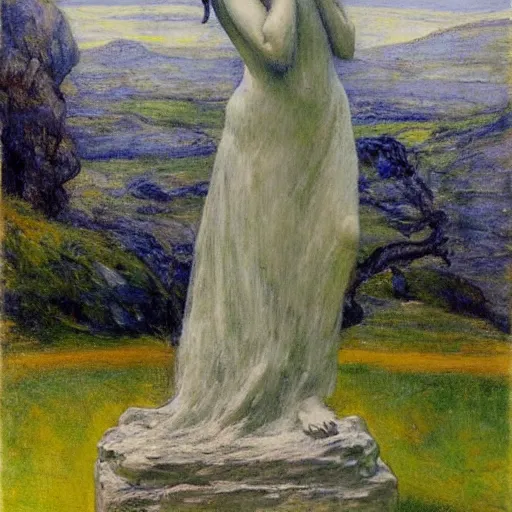 Prompt: A beautiful sculpture. Heaven was a lovely, unspoiled Earth-like world; what Earth might have been like if men had treated her with compassion instead of desire. hyperrealism by Algernon Blackwood, by John Butler Yeats perspective