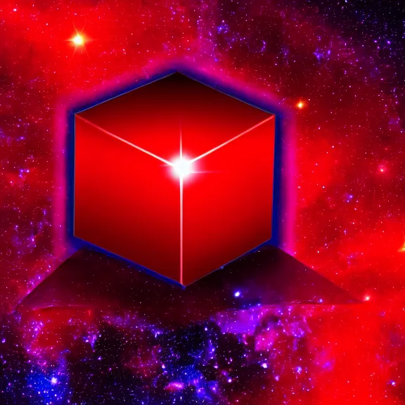 Image similar to red iridescent cube right position, deep space background
