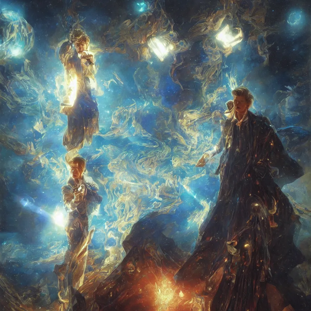 Image similar to david bowie as doctor who, radiant light, caustics, heroic, bright iridescent light, by gaston bussiere, bayard wu, greg rutkowski, maxim verehin