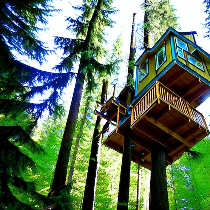 Prompt: mobile home tree house at vanvcouver,british columbia,canada